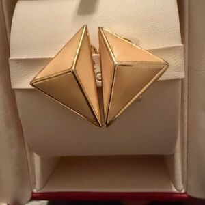 Dior Vintage Elegant Gold and Cream Geometric Earrings